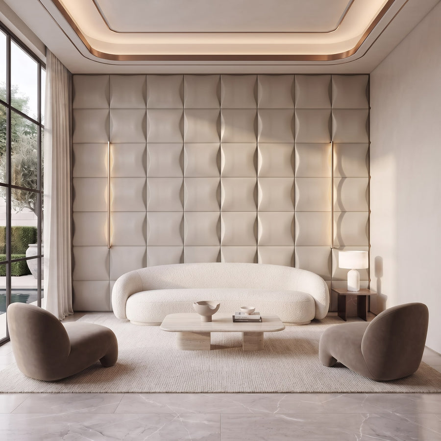 Sahara Square 3D Wall Panel in Beige White