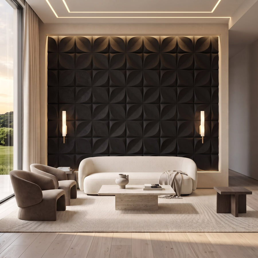 Florapod Square 3D Leather Wall Panel in Black
