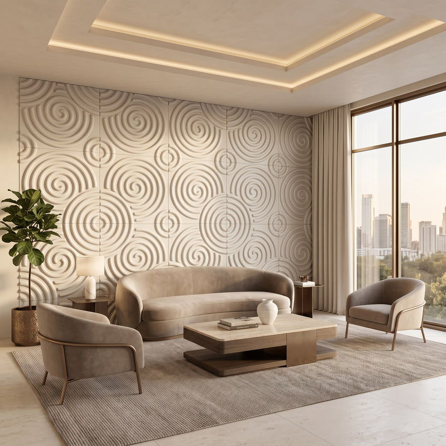 Hypnotized Square 3D Leather Wall Panel in Beige White
