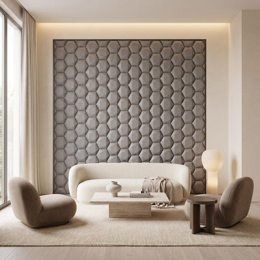 Trapezoid Hexagon 3D Leather Wall Panel in Grey