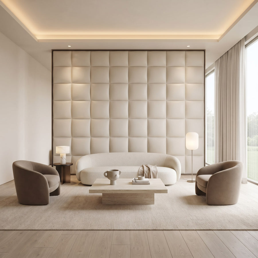Cubed Vera 3D Leather Wall Panel in Beige White