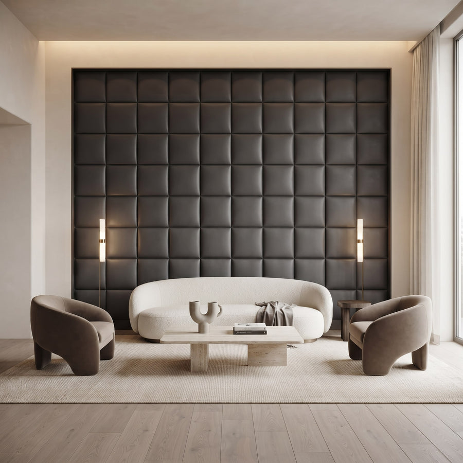 Cubed Vera 3D Leather Wall Panel in Charcoal Grey