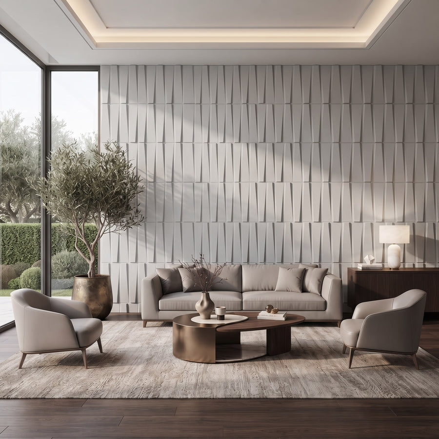 Illusory Square 3D Leather Wall Panel in Light Grey