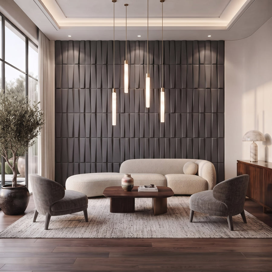 Illusory Square 3D Leather Wall Panel in Charcoal Grey