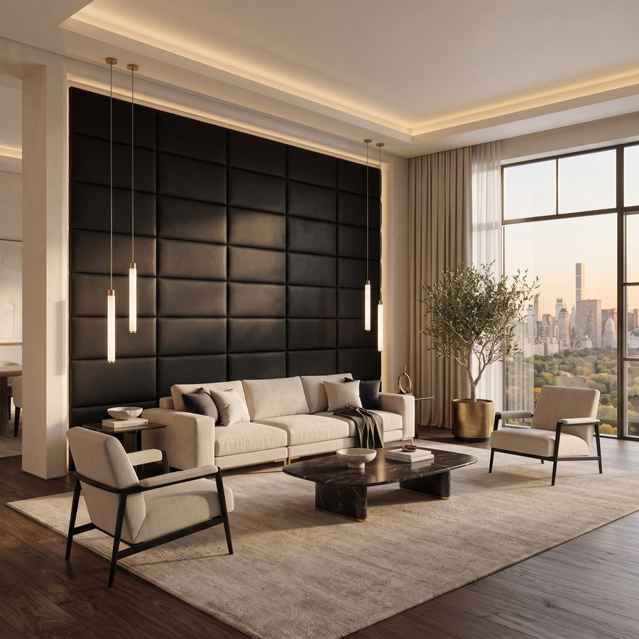 Recta Vera 3D Leather Wall Panel in Black