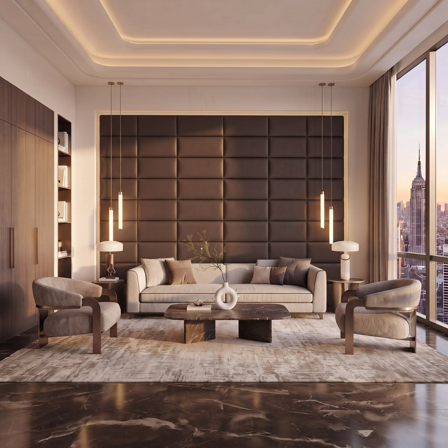 Recta Vera 3D Leather Wall Panel in Dark Brown