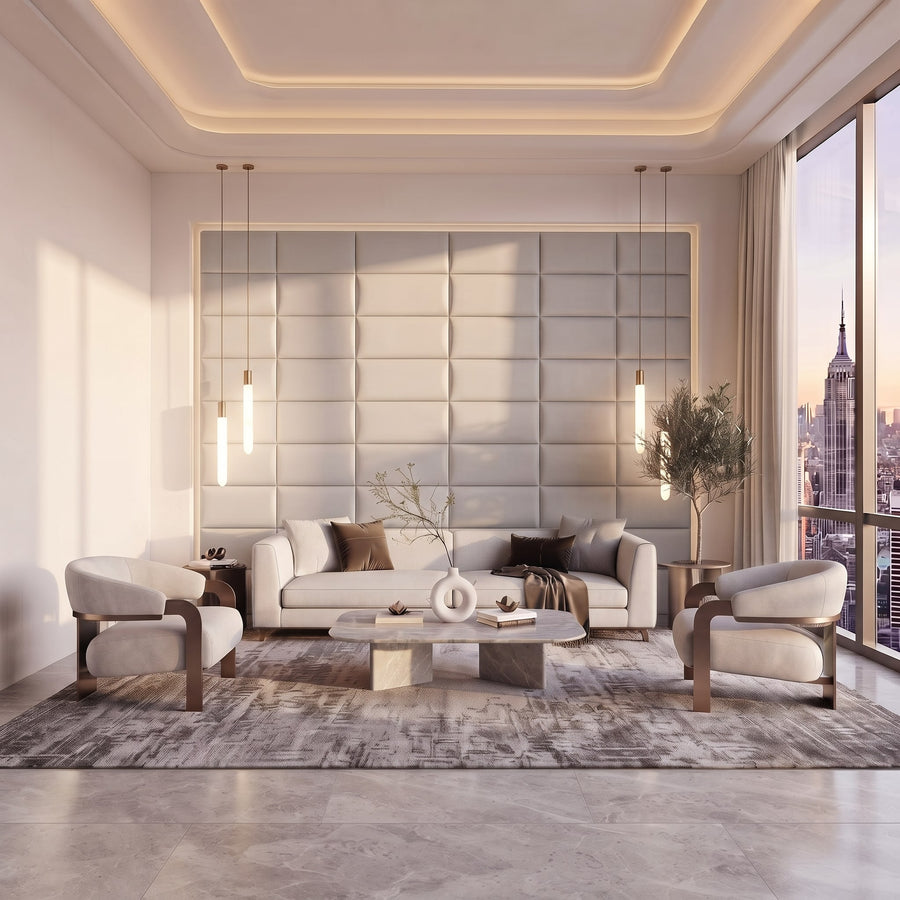Recta Vera 3D Leather Wall Panel in Light Grey