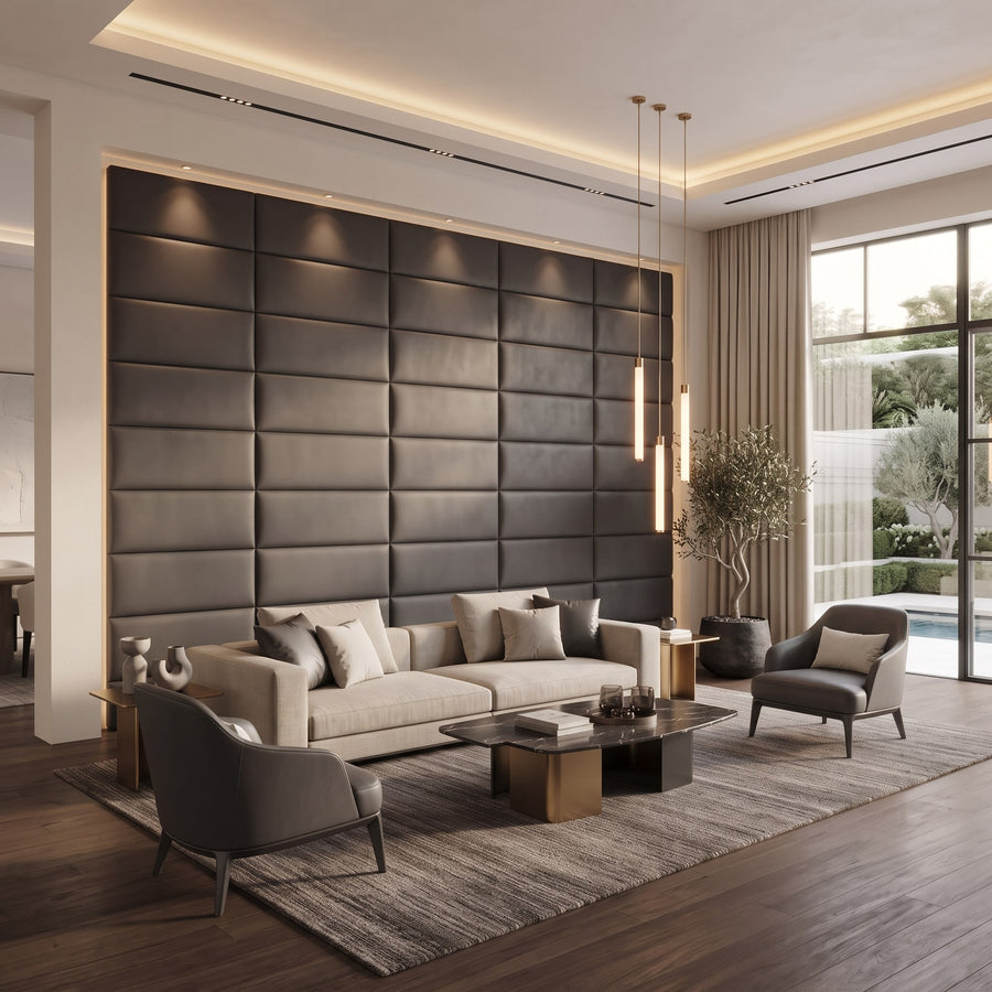Recta Vera 3D Leather Wall Panel in Charcoal Grey
