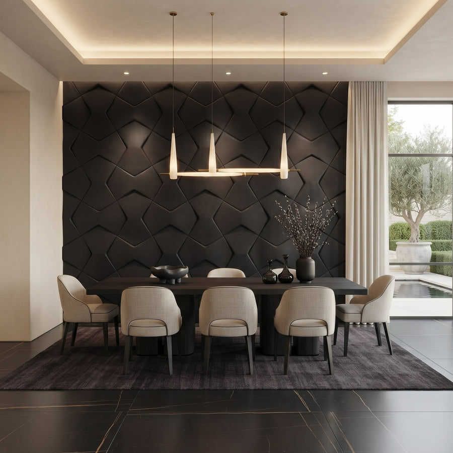Bowtie Geometric 3D Leather Wall Panel in Black