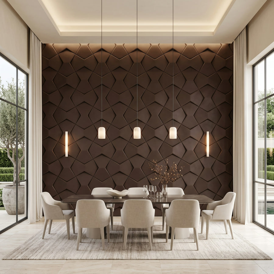 Bowtie Geometric 3D Leather Wall Panel in Dark Brown