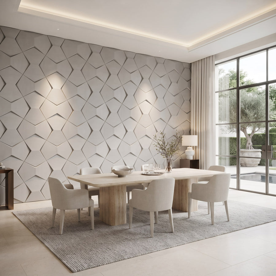 Bowtie Geometric 3D Leather Wall Panel in Light Grey