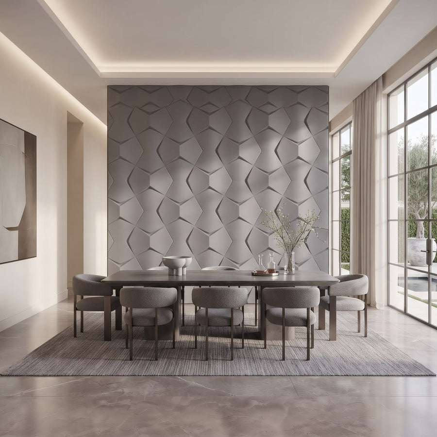 Bowtie Geometric 3D Leather Wall Panel in Grey