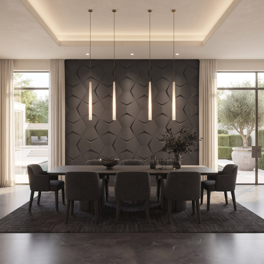 Bowtie Geometric 3D Leather Wall Panel in Charcoal Grey