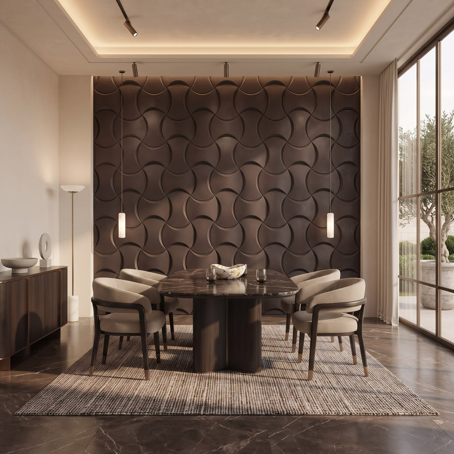Coco Geometric 3D Leather Wall Panel in Dark Brown