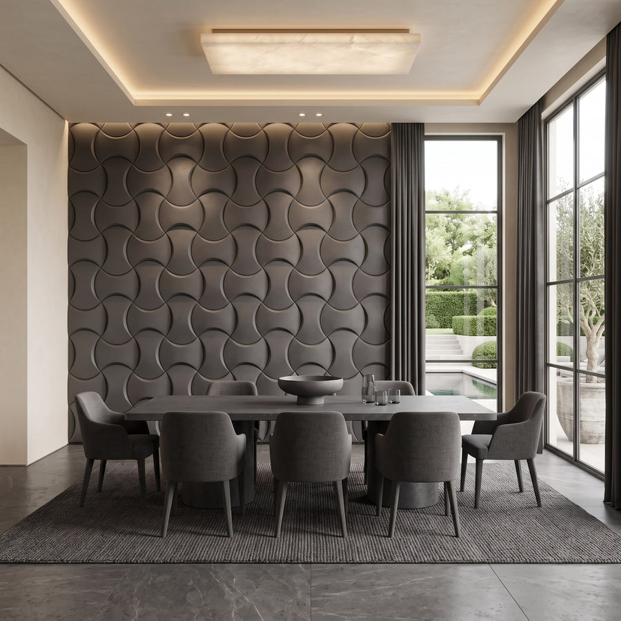 Coco Geometric 3D Leather Wall Panel in Charcoal Grey