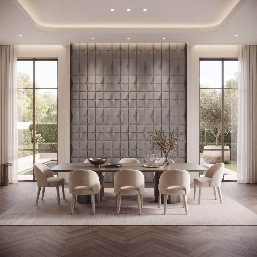 Flawless Square 3D Leather Wall Panel in Grey