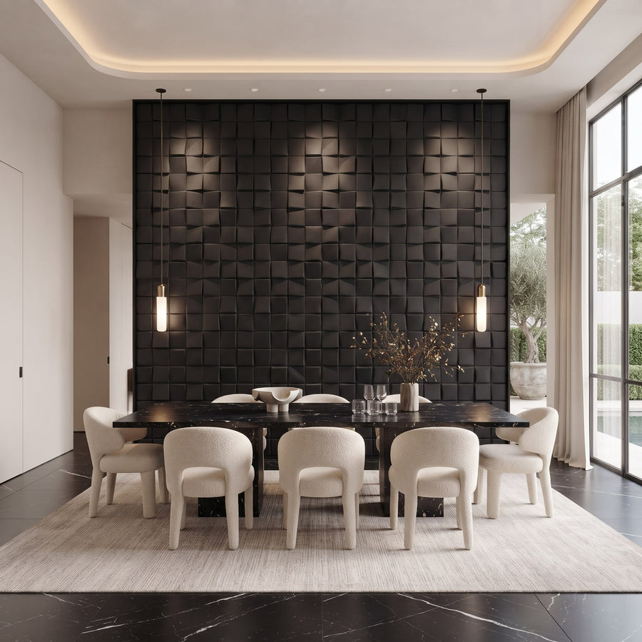 Ubiquitous Square 3D Leather Wall Panel in Black