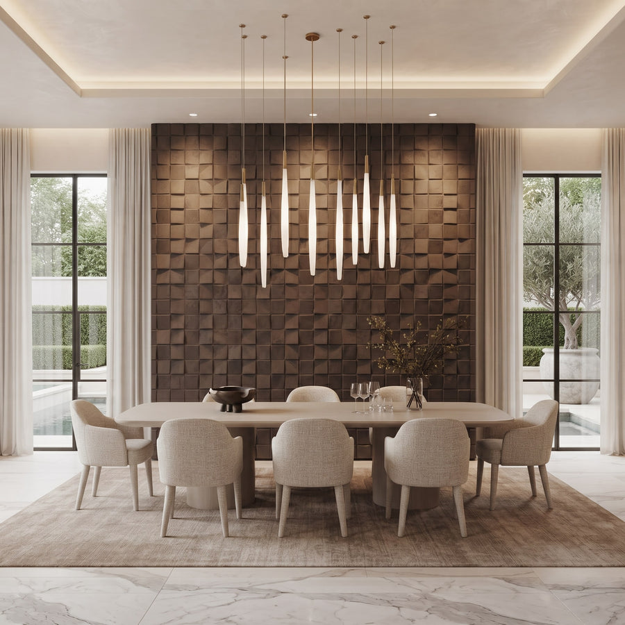 Ubiquitous Square 3D Leather Wall Panel in Dark Brown