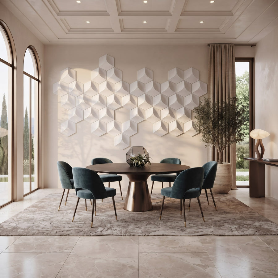 Cubed Hexagon 3D Leather Wall Panel in Classic White