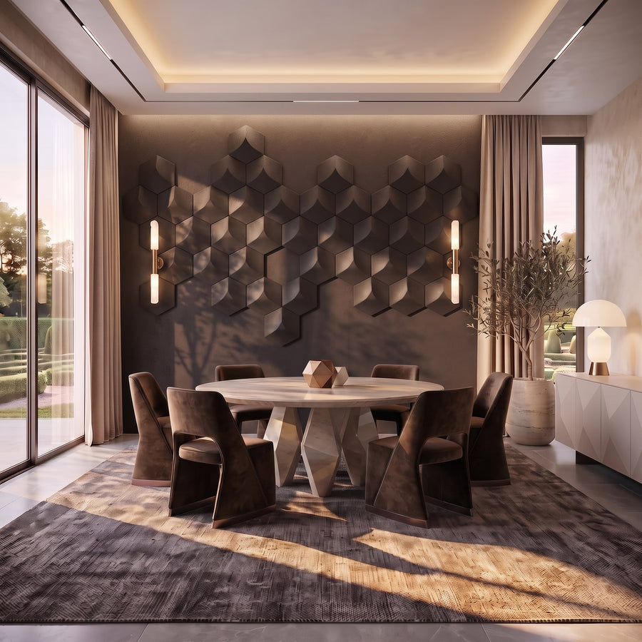 Cubed Hexagon 3D Leather Wall Panel in Dark Brown
