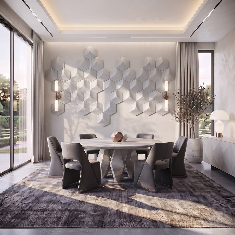 Cubed Hexagon 3D Leather Wall Panel in Light Grey