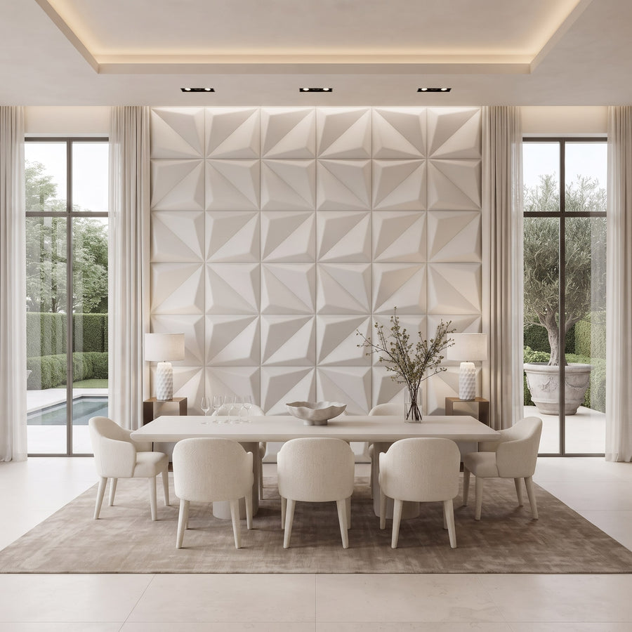 Leaves Square 3D Leather Wall Panel in Classic White