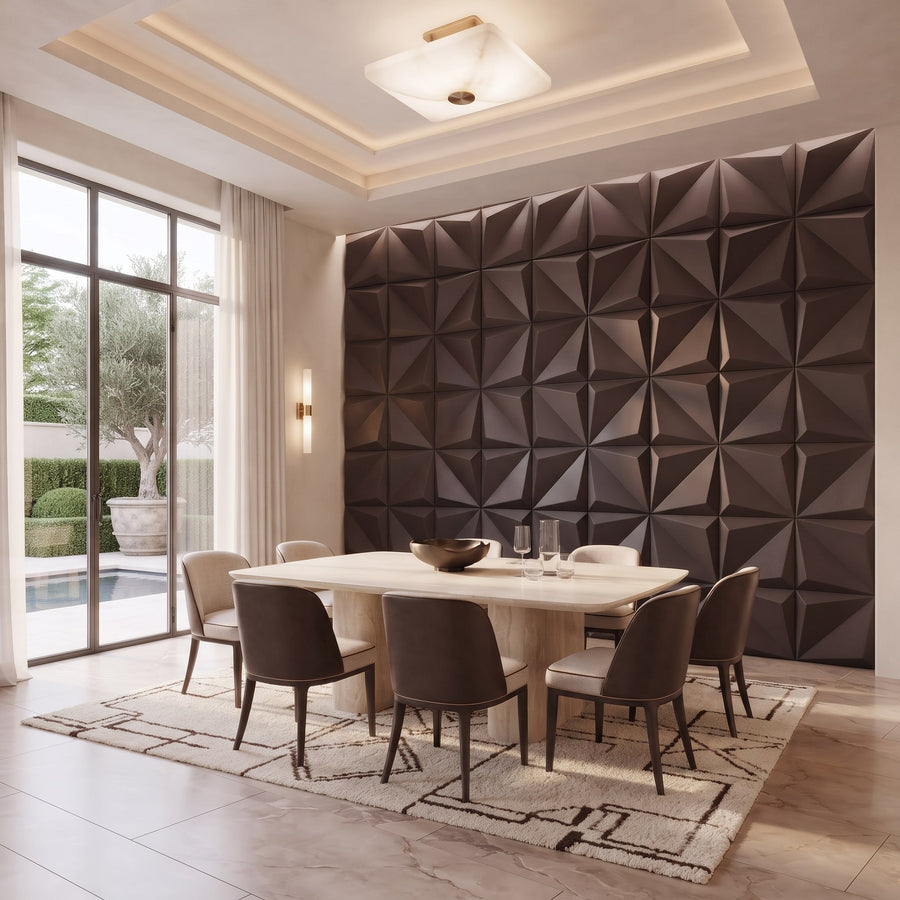 Leaves Square 3D Leather Wall Panel in Dark Brown