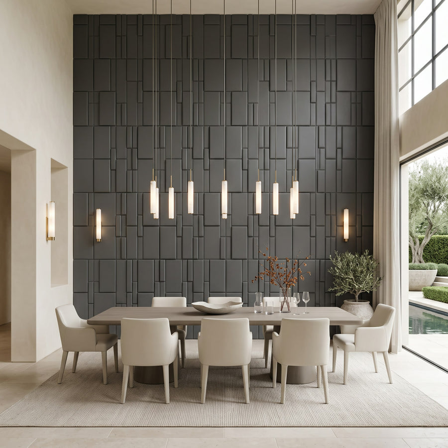 Flux Square 3D Leather Wall Panel in Charcoal Grey