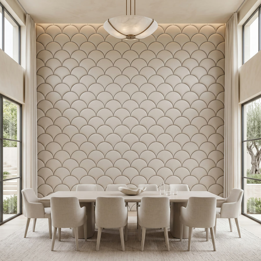 Mermaid Scales Geometric 3D Leather Wall Panel in Classic White
