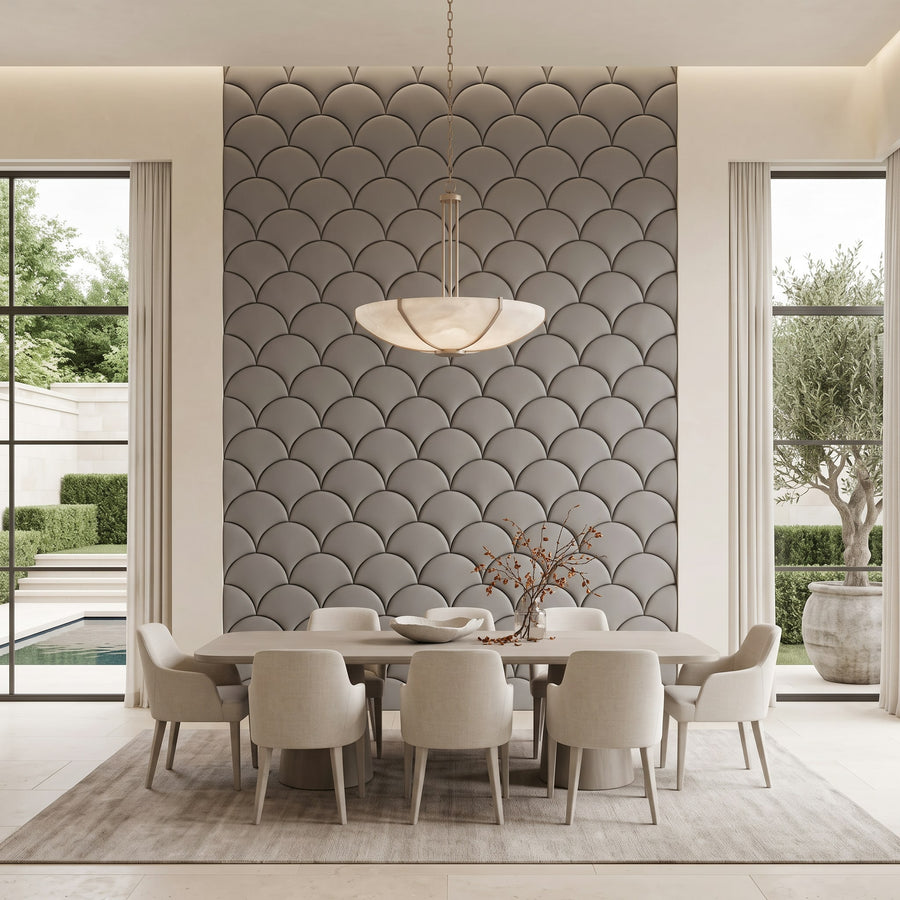 Mermaid Scales Geometric 3D Leather Wall Panel in Grey