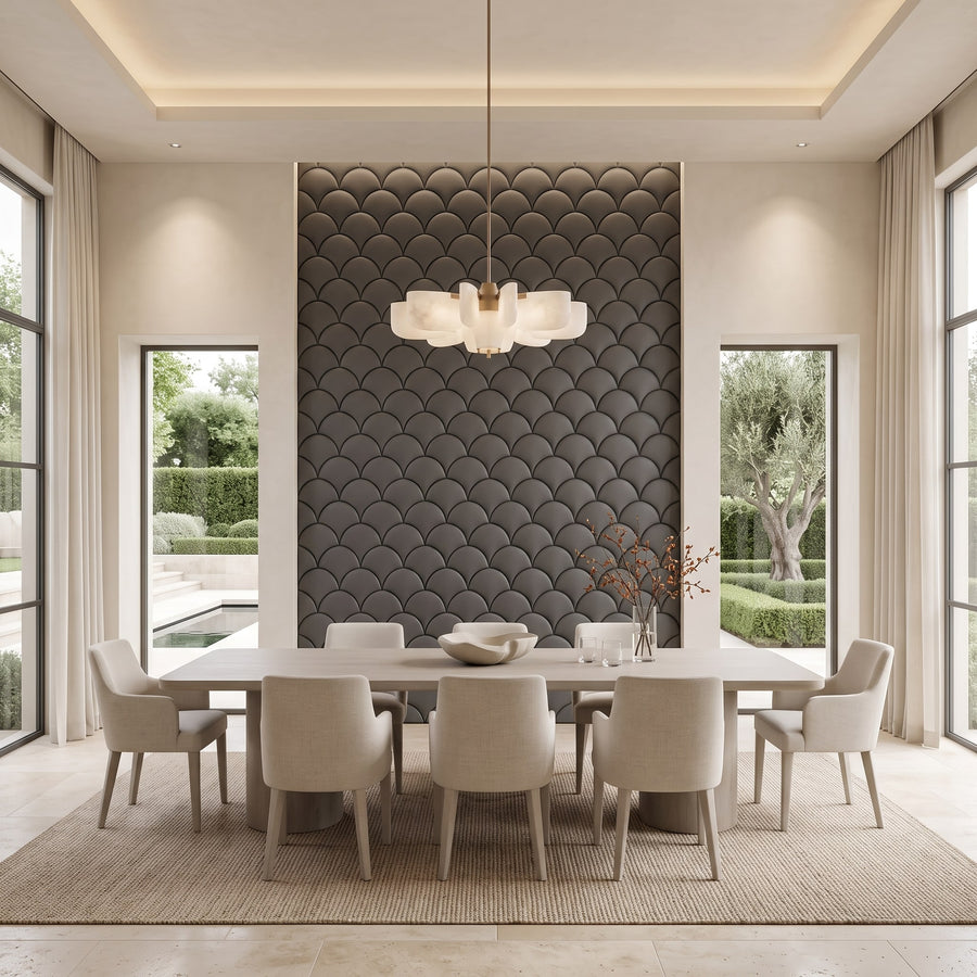Mermaid Scales Geometric 3D Leather Wall Panel in Charcoal Grey