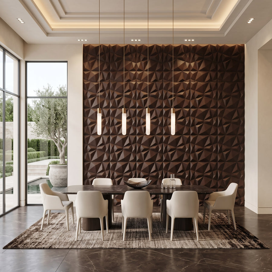 Diamond Fever Square 3D Leather Wall Panel in Dark Brown