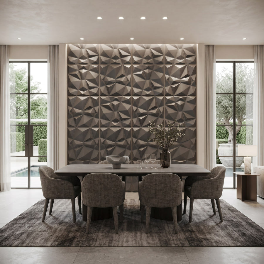 Diamond Fever Square 3D Leather Wall Panel in Grey