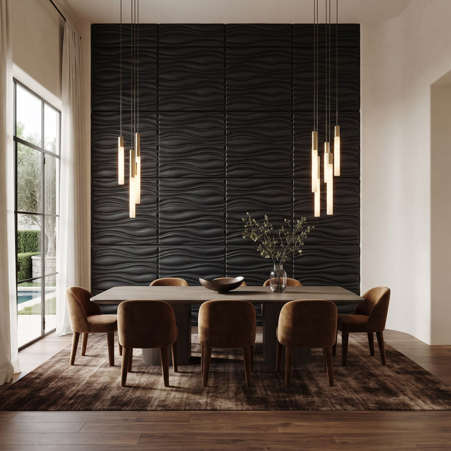 Gnarly Square 3D Leather Wall Panel in Black