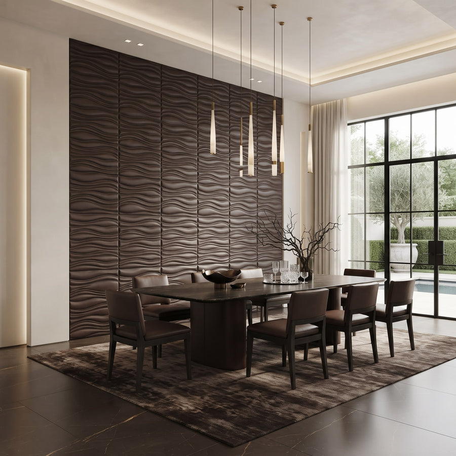 Gnarly Square 3D Leather Wall Panel in Dark Brown