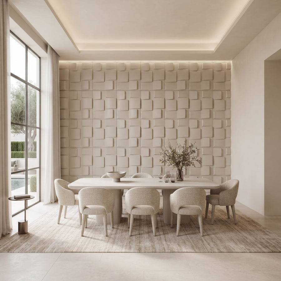 Rubik Square 3D Leather Wall Panel in Beige White