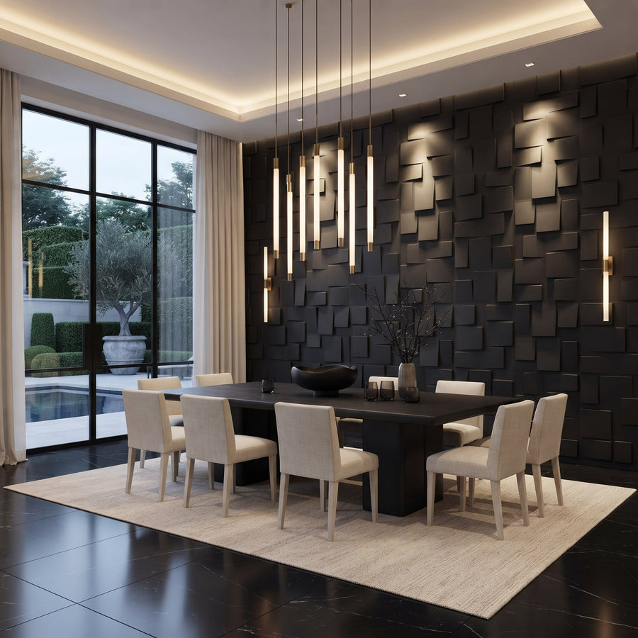 Rubik Square 3D Leather Wall Panel in Black