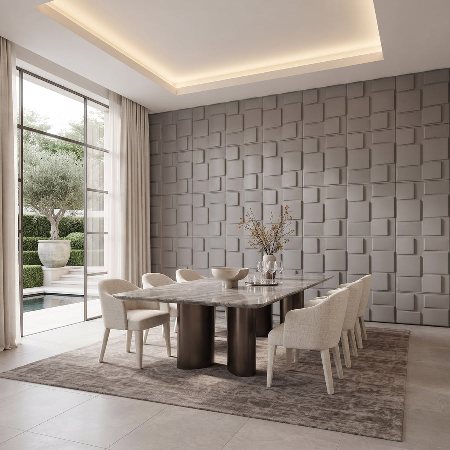 Rubik Square 3D Leather Wall Panel in Grey