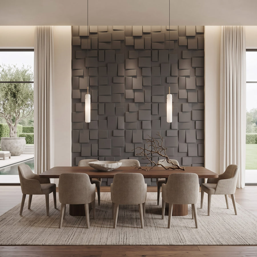 Rubik Square 3D Leather Wall Panel in Charcoal Grey