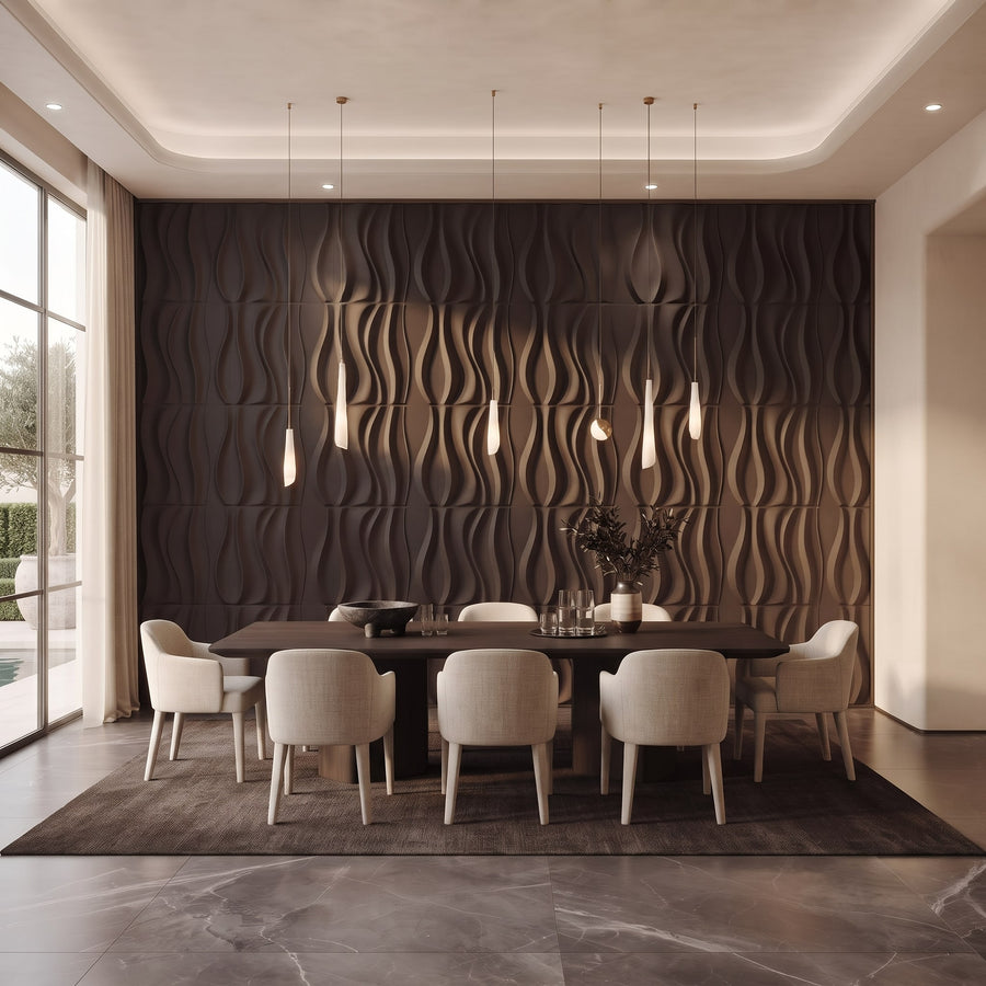 River Square 3D Leather Wall Panel in Dark Brown