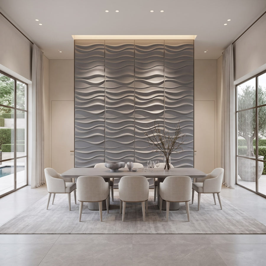 River Square 3D Leather Wall Panel in Grey