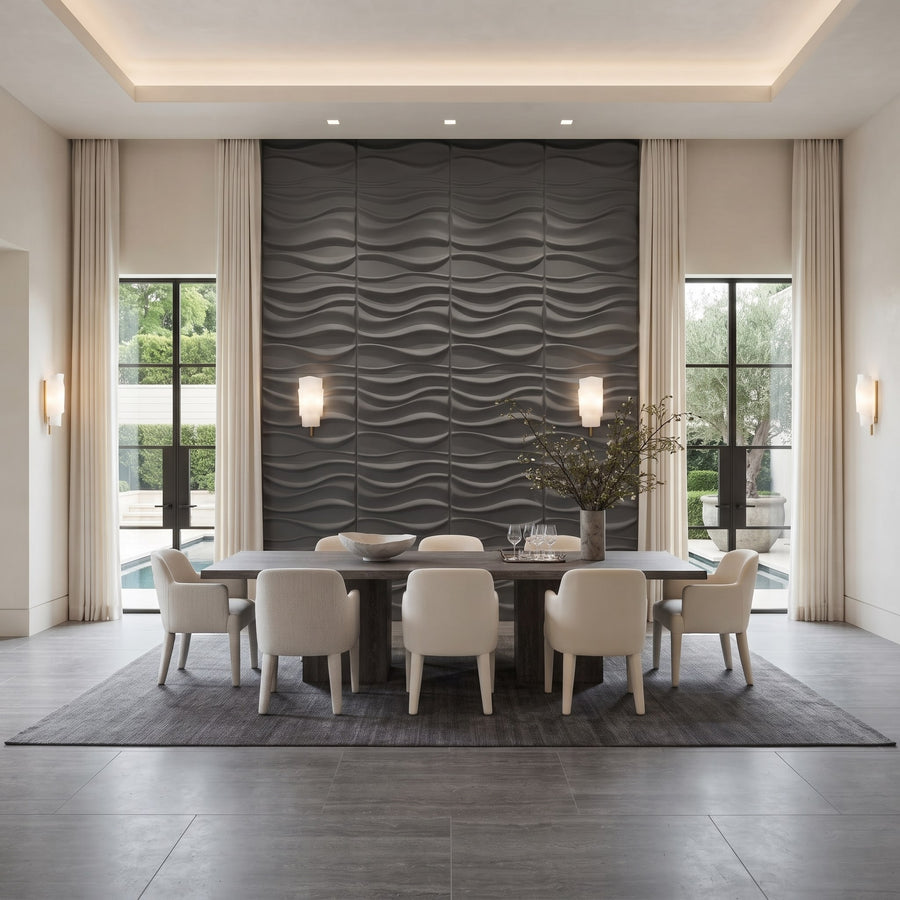 River Square 3D Leather Wall Panel in Charcoal Grey