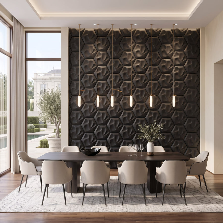 Speck Hexagon 3D Leather Wall Panel in Black
