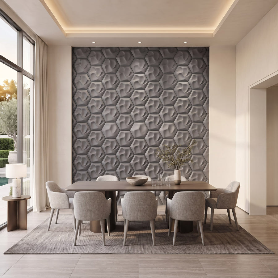 Speck Hexagon 3D Leather Wall Panel in Grey