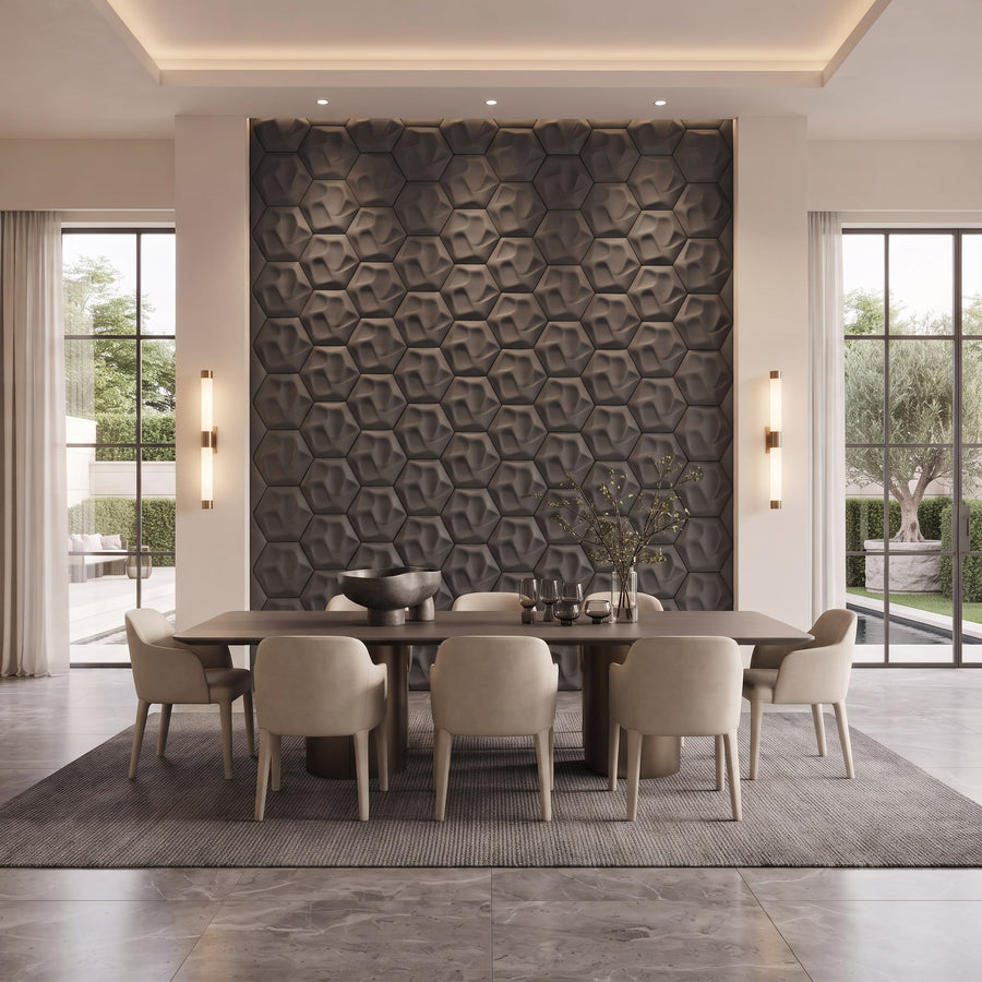 Speck Hexagon 3D Leather Wall Panel in Charcoal Grey
