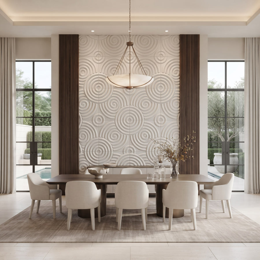 Hypnotized Square 3D Leather Wall Panel in Classic White