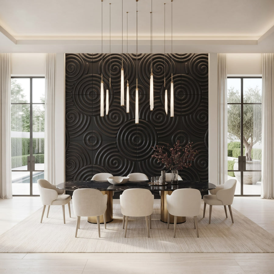 Hypnotized Square 3D Leather Wall Panel in Black