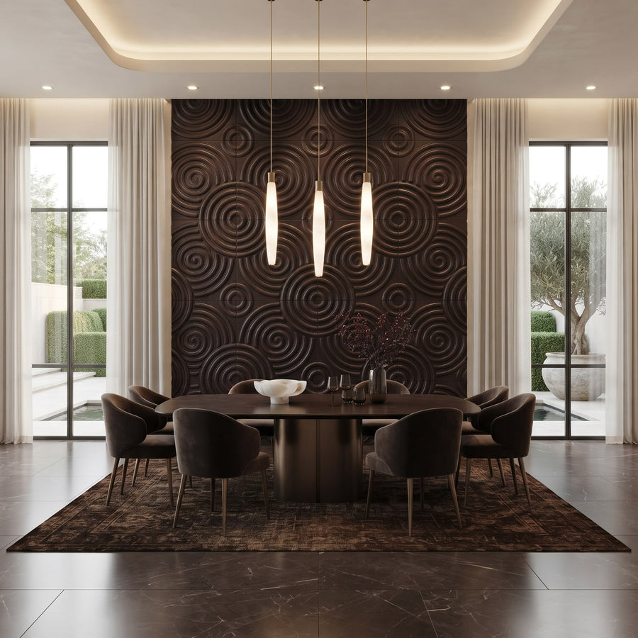 Hypnotized Square 3D Leather Wall Panel in Dark Brown