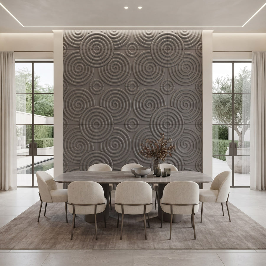 Hypnotized Square 3D Leather Wall Panel in Grey