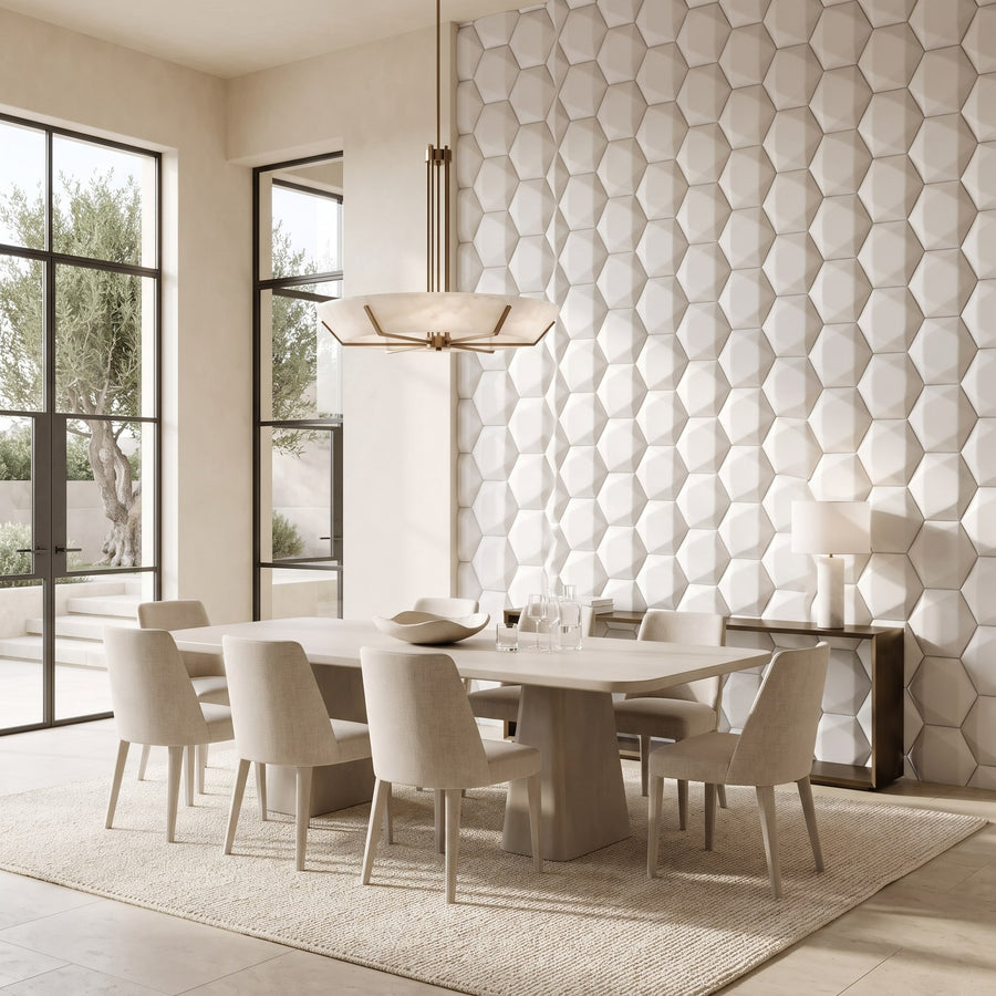 Trapezoid Hexagon 3D Leather Wall Panel in Classic White